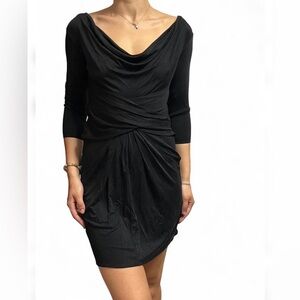 100% SILK Issa London Black Long Sleeve Wrap Dress